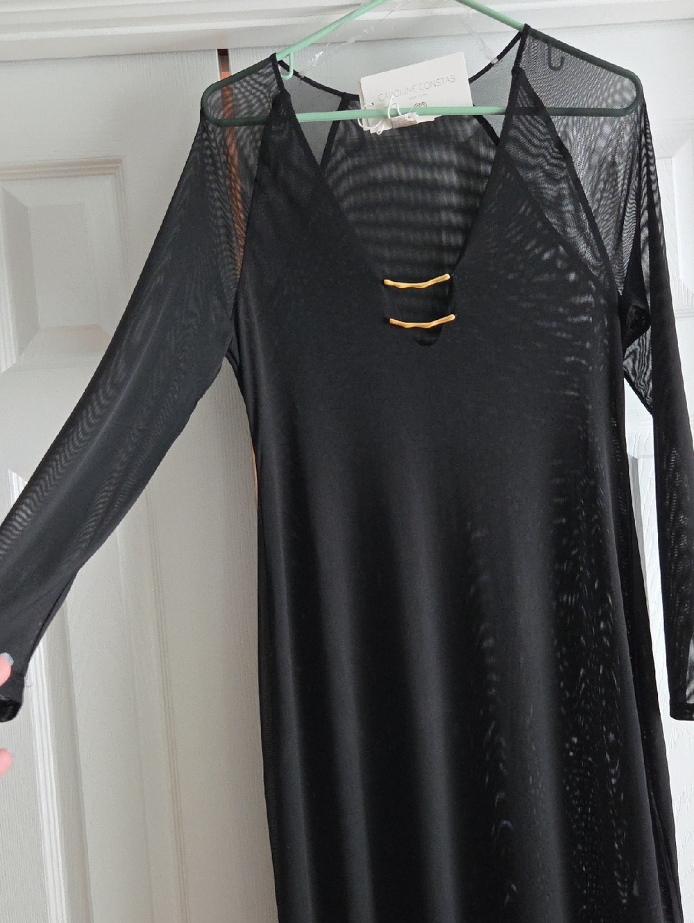 Caroline Constas Black Sheer Long Sleeve Maxi Dress Gold Hardware Accents - Picture 4 of 12